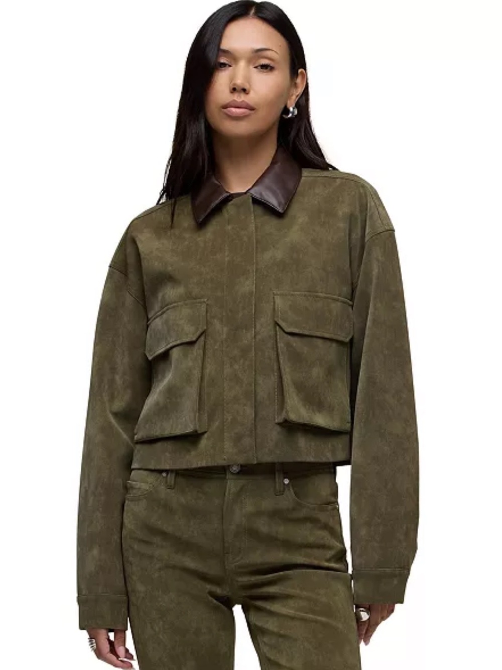 Hudson Jeans Faux-Leather Utility Cropped Chore Jacket XS